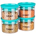 Amazon Brand - Solimo Plastic Storage Jar and Container Set I Air Tight &amp; BPA Free Containers for Kitchen Storage Set I Grocery Kitchen Container Set I Multipurpose Jar, 500 Ml Each, Set 4, Blue