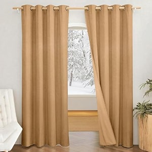 amazon brand - solimo polyester 100 blackout door curtains  100 room darkening  7 feet  set of 2  plain design  for living room kids room amp bedroom  color - gold