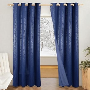 amazon brand - solimo polyester 100 blackout printed emboss long door floral curtains 9 feet set of 2 emboss floral design for living room kids room and bedroom color- blue