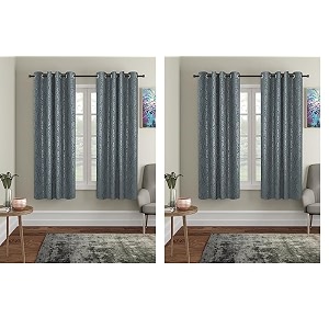 amazon brand - solimo polyester blackout emboss window curtains pack of 4 5 feet grey  floral