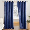 Amazon Brand - Solimo Polyester 100% Blackout Printed Emboss Door Floral Curtains|Blackout Door Curtains|7 Feet|Set of 2|Emboss Floral Design |for Living Room Kids Room and Bedroom |Blue