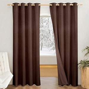 amazon brand - solimo polyester 100 blackout door curtains  9 feet  set of 2  plain design  for living room kids room amp bedroom  brown dark