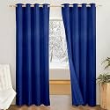 Amazon Brand - Solimo Polyester 100% Blackout Plain Long Door Curtains|100% Room Darkening| Blackout Long Door Curtains| 9 Feet |Set of 2| Plain Design | for Living Room Kids Room and Bedroom | Blue
