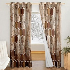 amazon brand - solimo polyester 100 blackout printed window curtains100 room darkening blackout window curtains 5 feet set of 2 printed design  for living room kids room and bedroom  brown