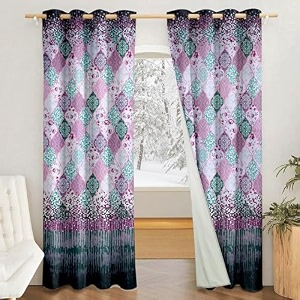 amazon brand - solimo polyester blackout printed long door opaque curtains pack of 2 9 feet green grommet curtains