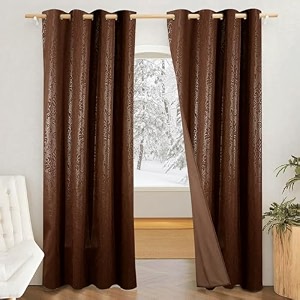 amazon brand - solimo polyester 100 blackout printed emboss long door floral curtains9 feet set of 2emboss floral design for living room kids room and bedroom brown -dark