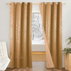 amazon brand - solimo polyester 100 blackout printed emboss door floral curtainsblackout door curtains7 feetset of 2emboss floral design for living room kids room and bedroom gold