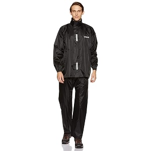 amazon brand - solimo polyester water resistant rain coat with pant black large