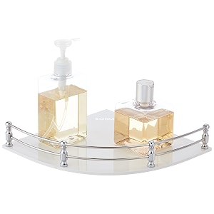 amazon brand - solimo premium acrylic glass wall-mount corner shelf with heavy rod for multipurpose use in bathroom and kitchen milky white 9 x 9 inches 1 pc