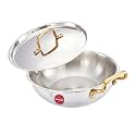 Amazon Brand - Solimo Premium Triply Stainless Steel Kadhai 26cm (3.2L) | SS Lid | Even Heating | Gas &amp; Induction Compatible | Dishwasher Safe | Food Safe SS 304 | Elegant Golden Handles | BIS Certified