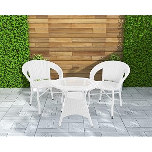 amazon brand - solimo rattan and wicker 2 seater patio seating set  2 chairs and 1 glass top table  ideal garden balcony furniture  durable comfortable indoor-outdoor coffee set white