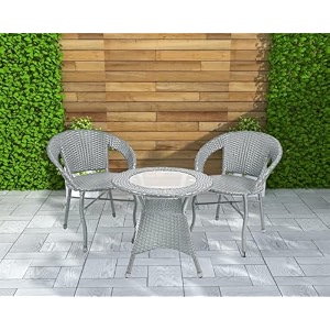 amazon brand - solimo rattan and wicker 2 seater patio seating set  2 chairs and 1 glass top table  ideal garden balcony furniture  durable comfortable indoor-outdoor coffee set grey