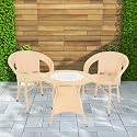 Amazon Brand - Solimo Rattan and Wicker 2 Seater Patio Seating Set | 2 Chairs and 1 Glass Top Table | Ideal Garden, Balcony Furniture | Comfortable, Durable Indoor-Outdoor Coffee Set (Cream)