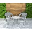 Amazon Brand - Solimo Rattan and Wicker 2 Seater Patio Seating Set | 2 Chairs and 1 Glass Top Table | Ideal Garden, Balcony Furniture | Durable, Comfortable Indoor-Outdoor Coffee Set (Grey)