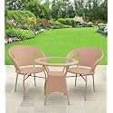 Amazon Brand - Solimo Rattan and Wicker 2 Seater Patio Seating Set | 2 Chairs and 1 Glass Top Table | Ideal Garden, Balcony Furniture | Durable, Comfortable Indoor-Outdoor Coffee Set (Light Brown)