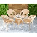 Amazon Brand - Solimo Rattan and Wicker 4 Seater Patio Seating Set | Outdoor Furniture 4 Chairs with 1 Glass Top Table | Coffee Table Set for Balcony, Garden, Terrace, Indoor, Outdoor Use (Cream)