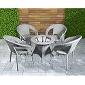 Amazon Brand - Solimo Rattan and Wicker 4 Seater Patio Seating Set | Outdoor Furniture 4 Chairs with 1 Glass Top Table | Coffee Table Set for Balcony, Garden, Terrace, Indoor, Outdoor Use (Grey)