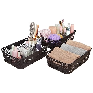 amazon brand - solimo fabric royal multipurpose rectangular storage basket - medium set of 3 brown