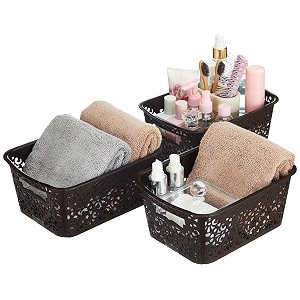 amazon brand - solimo royal multipurpose storage basket - small set of 3 brown fabric rectangular