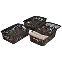 Amazon Brand - Solimo Royal Multipurpose Storage Basket With Lid- Medium (Set Of 3, Brown), Rectangular, Rattan