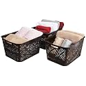 Amazon Brand - Solimo Plastic Royal Multipurpose Storage Basket - Large (Set Of 3,Brown) Rectangular