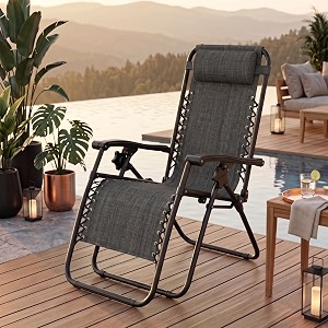 amazon brand - solimo solace outdoor adjustable zero gravity folding reclining lounge chair with pillow grey  alloy steel