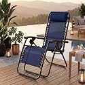 Amazon Brand - Solimo Solace Outdoor Adjustable Zero Gravity Folding Reclining Lounge Chair with Pillow (Blue) | Alloy Steel