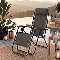 Amazon Brand - Solimo Solace Outdoor Adjustable Zero Gravity Folding Reclining Lounge Chair with Pillow (Grey) | Alloy Steel