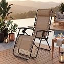 Amazon Brand - Solimo Solace Outdoor Adjustable Zero Gravity Folding Reclining Lounge Chair with Pillow (Beige) | Alloy Steel