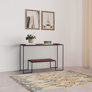 amazon brand - solimo spatsi console table with 2 shelves solid sheesham wood honey finish