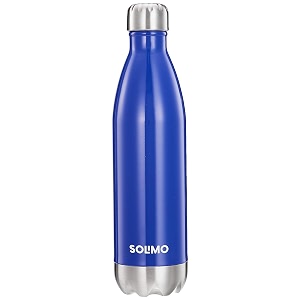 amazon brand - solimo stainless steel insulated flask 24 hours hot and cold bottle blue750 ml 