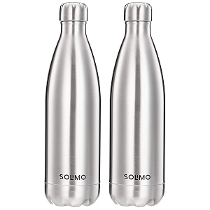 amazon brand - solimo stainless steel insulated 24 hours hot or cold bottle flask 1000 ml silver pack of 2