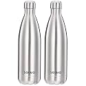 Amazon Brand - Solimo Stainless Steel Insulated 24 Hours Hot or Cold Bottle Flask, 1000 ml, Silver (Pack of 2)