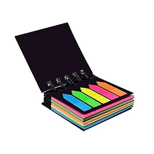 amazon brand - solimo sticky notes pad pocket-size wirobound 2 x 3 notes and flags 5 colours