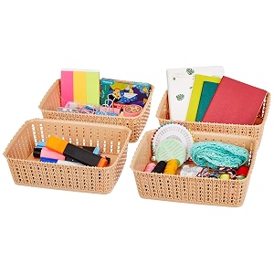 amazon brand - solimo plastic storage basket beige small set of 4