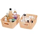 Amazon Brand - Solimo Plastic Storage Basket, (Beige, Medium, 240 X 200 X 100 mm) Set of 2