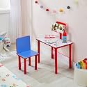 Amazon Brand - Solimo Kids Study Table and Chair Set with Built-in Reading Stand & Cup Holder | Wooden Legs | Red