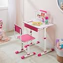 Amazon Brand - Solimo Kids Study Table and Chair Set|Adjustable Height with Drawer and Book Holder| Engineered Wood & Steel Frame | Pink