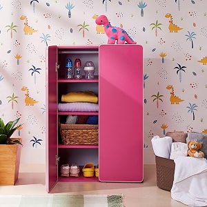 amazon brand - solimo toyon engineered wood multipurpose cupboard for kids matte finish pink