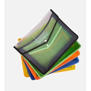 amazon brand - solimo transparent file folder set with button lock for a4 size documents pack of 5 multi-colour