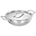 Amazon Brand - Solimo Tri-ply Stainless Steel Induction Base Kadhai with Steel lid (26cm, 3L)