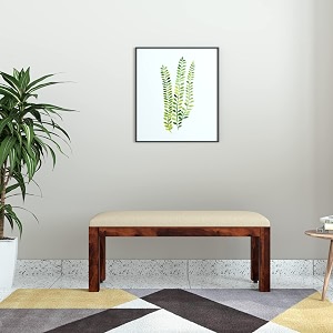 amazon brand - solimo wantage solid sheesham wood cushioned bench honey finish