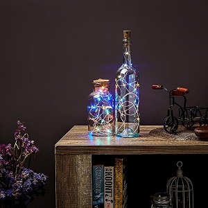 amazon brand - solimo wine-bottle string lights copper wire battery-operated 2 meters multicolour led