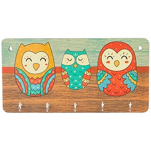 amazon brand - solimo wooden owl family key stand for wall  5 hooks