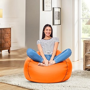 amazon brand - solimo xl leatherette bean bag cover without beans orange with blue piping