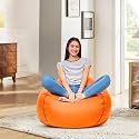 Amazon Brand - Solimo XL Leatherette Bean Bag Cover without Beans (Orange with Blue Piping)