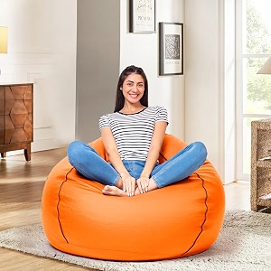 amazon brand - solimo xxxl bean bag cover orange with blue piping