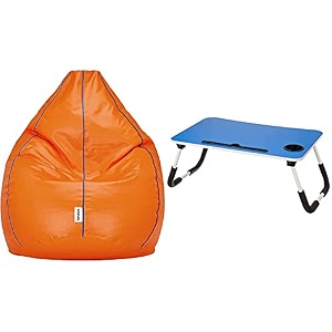 amazon brand - solimo xxxl bean bag cover orange with blue piping mira multi-purpose laptop table with cup holder blue