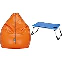 Amazon Brand - Solimo XXXL Bean Bag Cover (Orange with Blue Piping) Mira Multi-Purpose Laptop Table with Cup Holder (Blue)