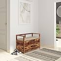 Amazon Brand - Solimo Zerri Solid Sheesham Wood Shoe Storage Cabinet with Trunk Box and Bench, Natural Finish